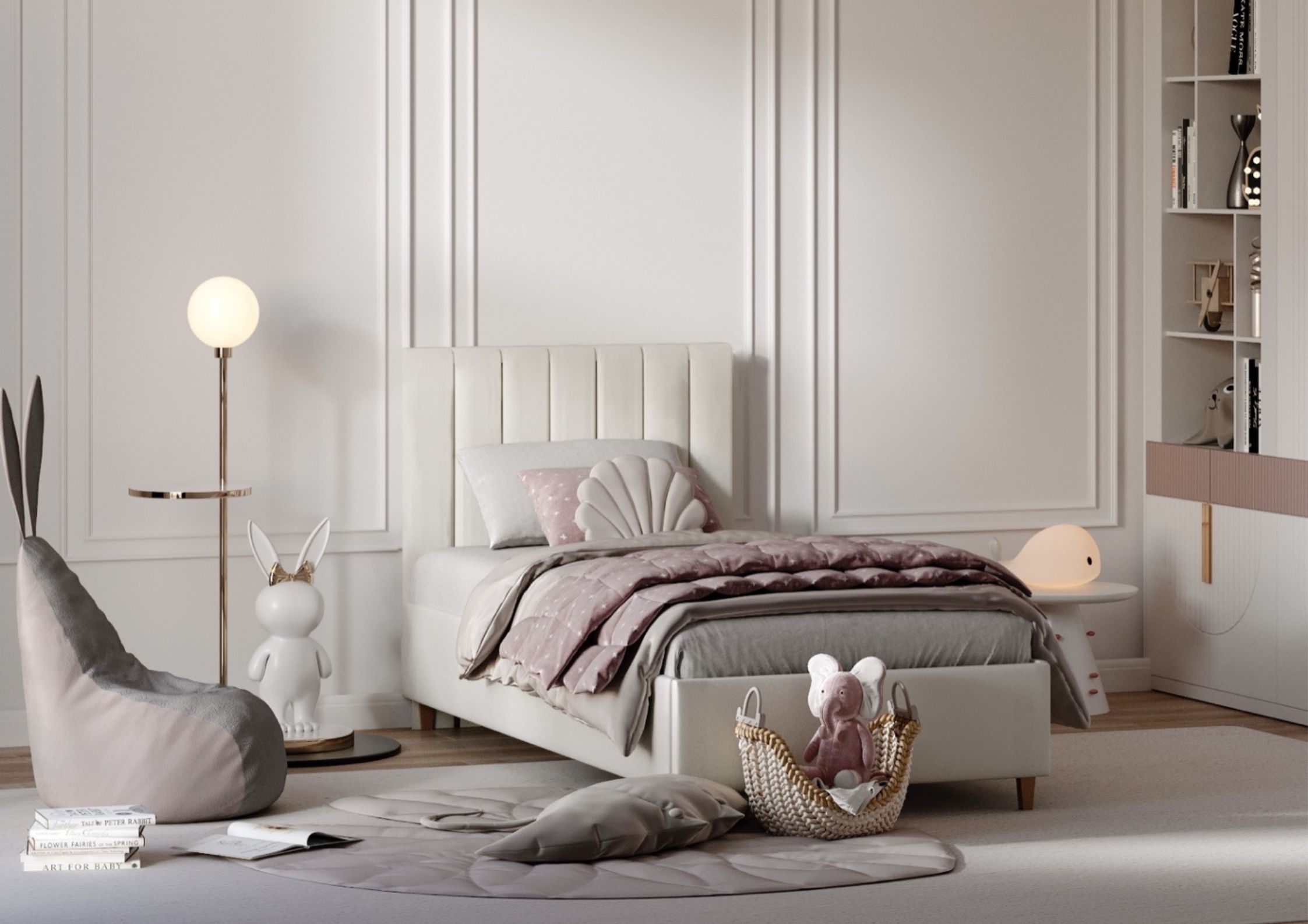 Łóżko do pokoju dziecięcego na drewnianych nogach